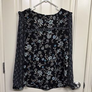 NWT Loft Floral Black and Blue Women's Top